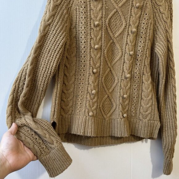 J.Crew Wool Blend Azra Pom Pom Cable Knit Mock Neck Sweater Size Small Tan - Picture 13 of 16
